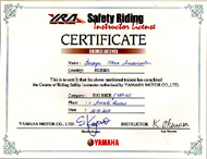 Сертификат Академии безопасного вождения (Yamaha Riding Academy)
